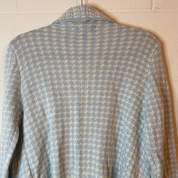 Francesca’s Blue Rain Light Blue White Square Pattern Open Front Cardigan - Picture 8 of 10